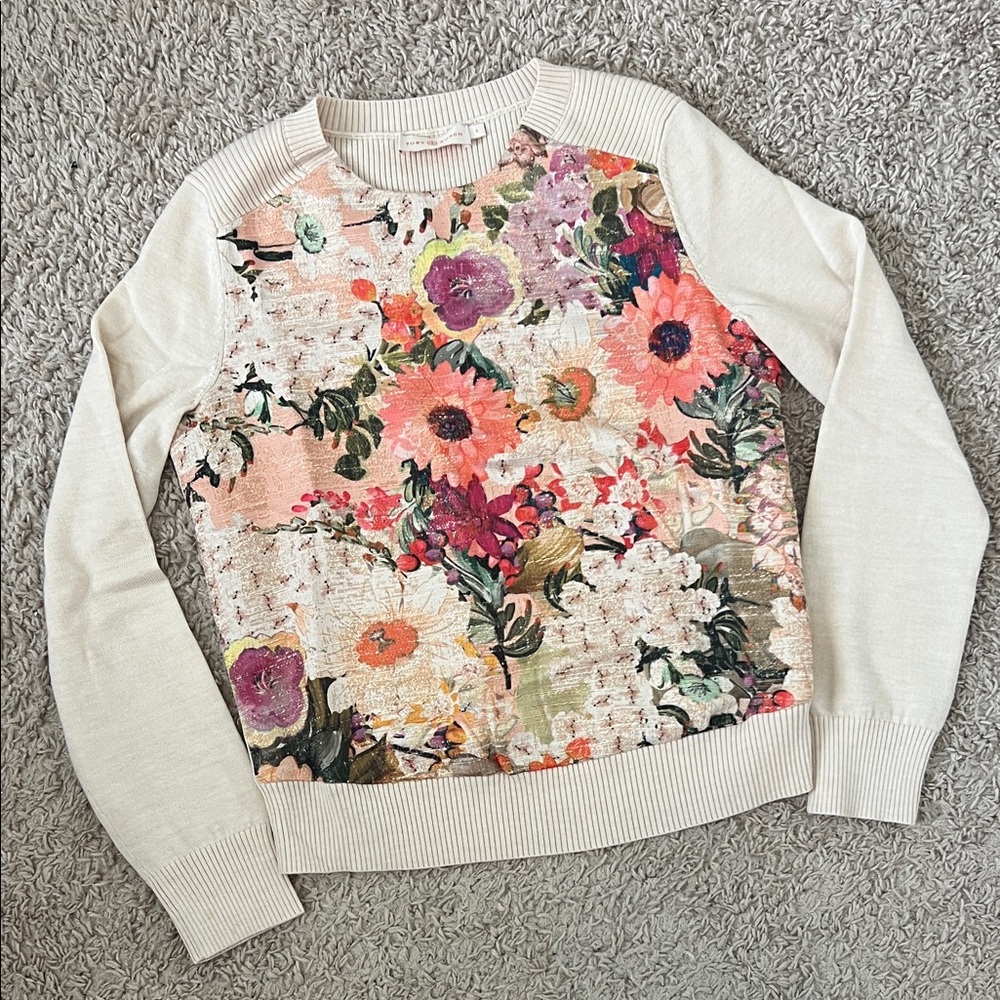 Tory Burch Floral Print "Kerstin" Sweater Size Small